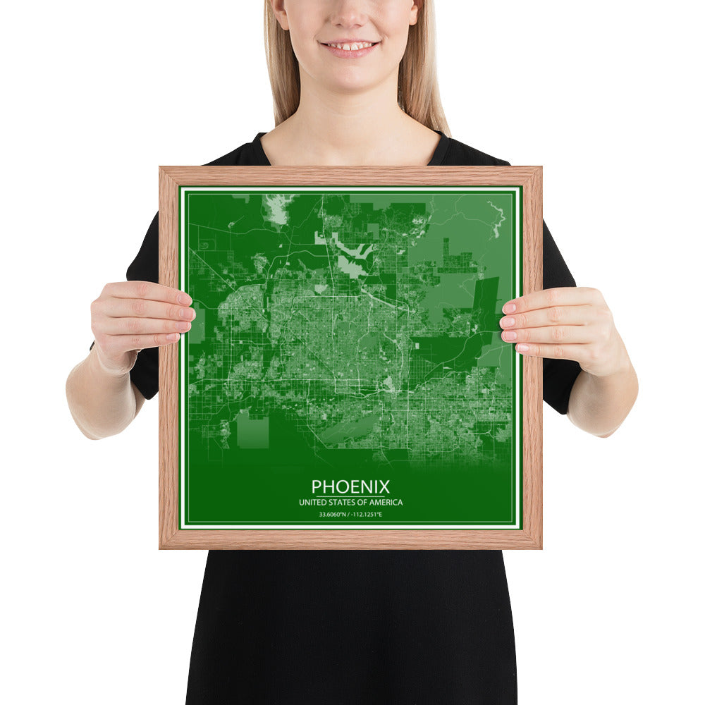 Phoenix Green and White Framed Map