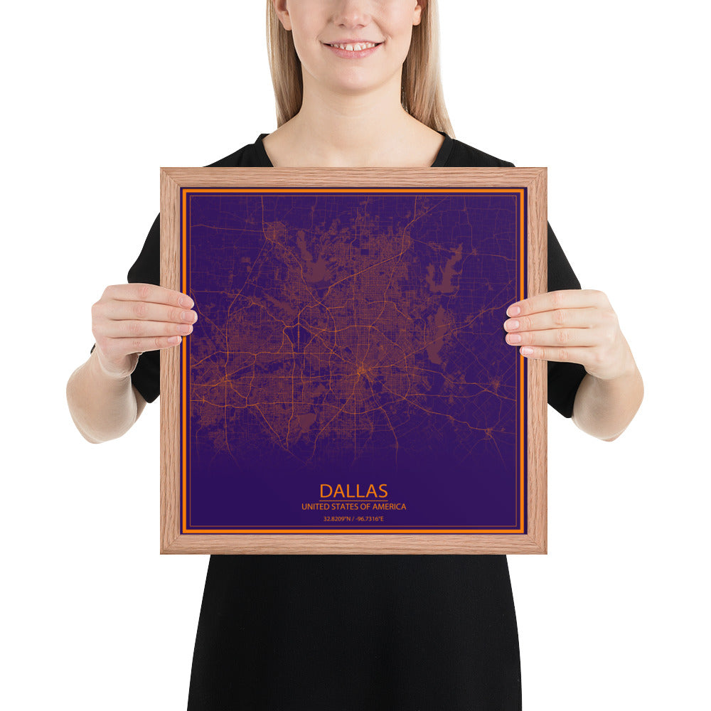 Dallas Purple and Orange Framed Map