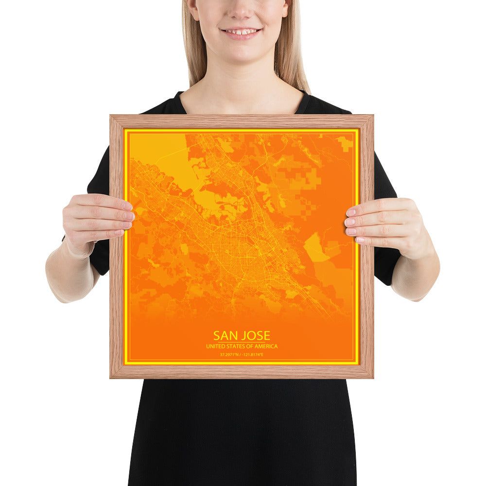 San Jose Orange and Yellow Framed Map