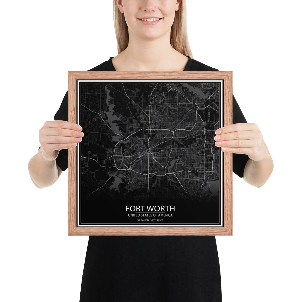 Fort Worth Black Framed Map