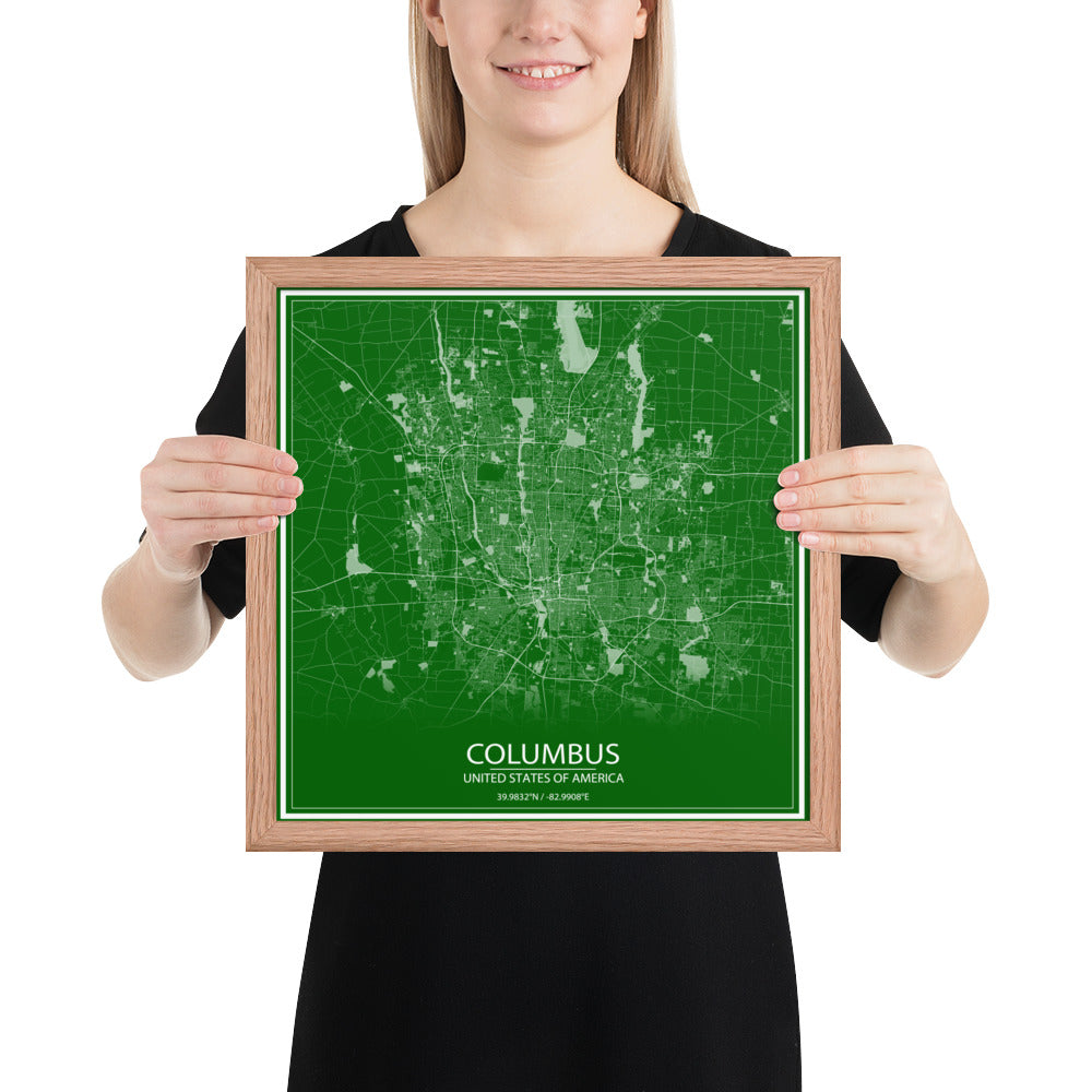 Columbus Green and White Framed Map