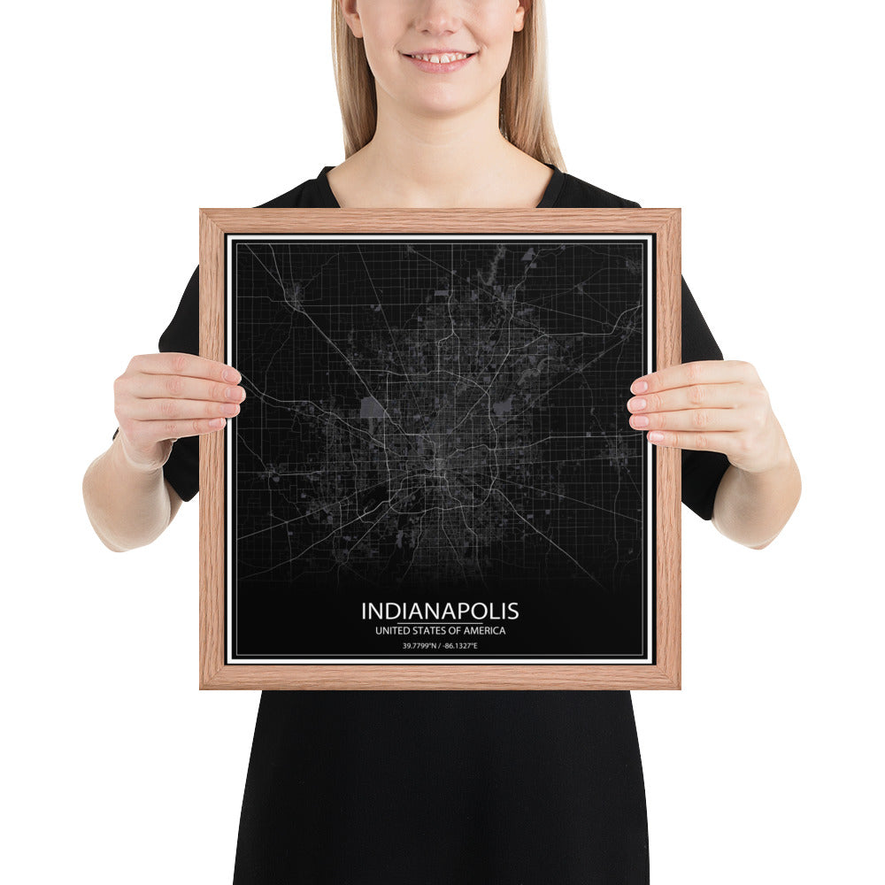 Indianapolis Black Framed Map