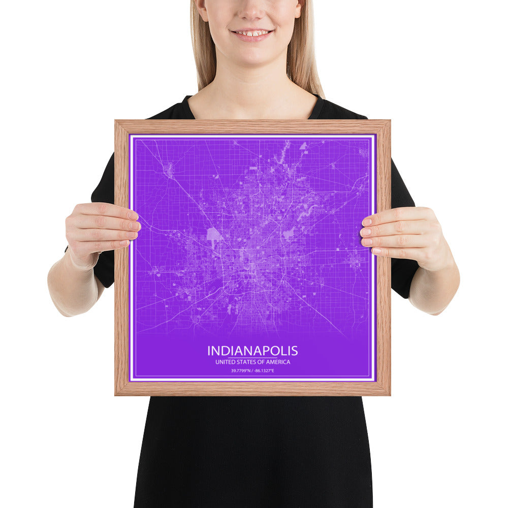 Indianapolis Purple and White Framed Map