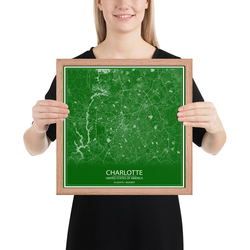 Charlotte Green and White Framed Map