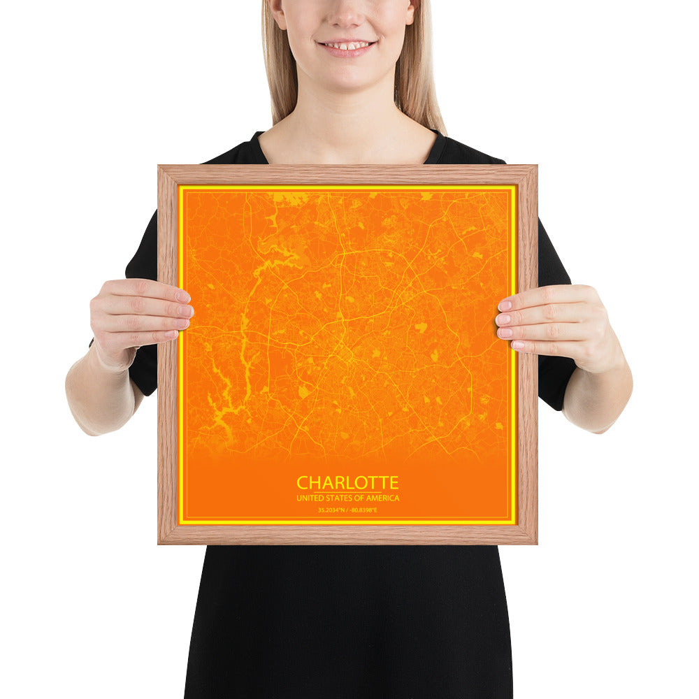 Charlotte Orange and Yellow Framed Map