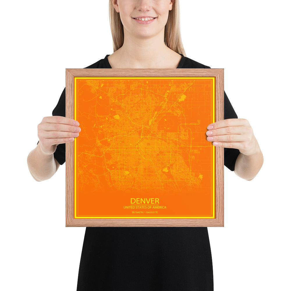 Denver Orange and Yellow Framed Map