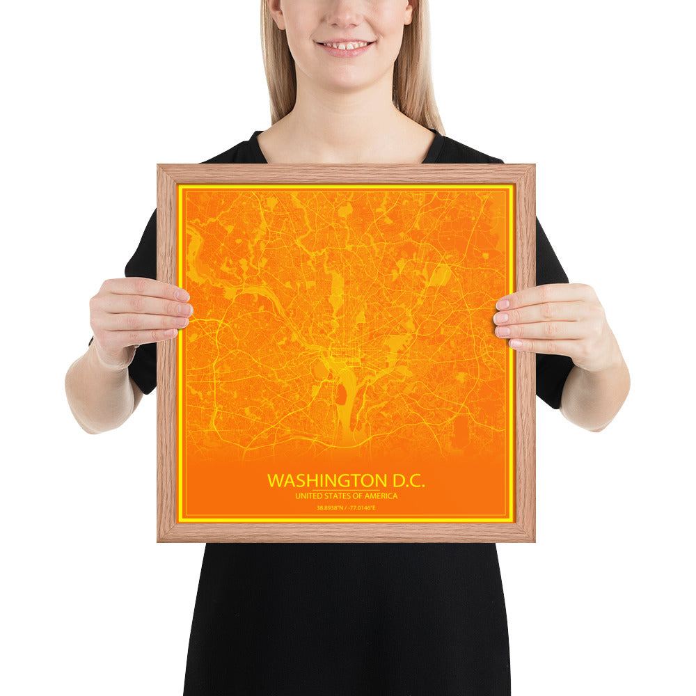 Washington, D.C. Orange and Yellow Framed Map