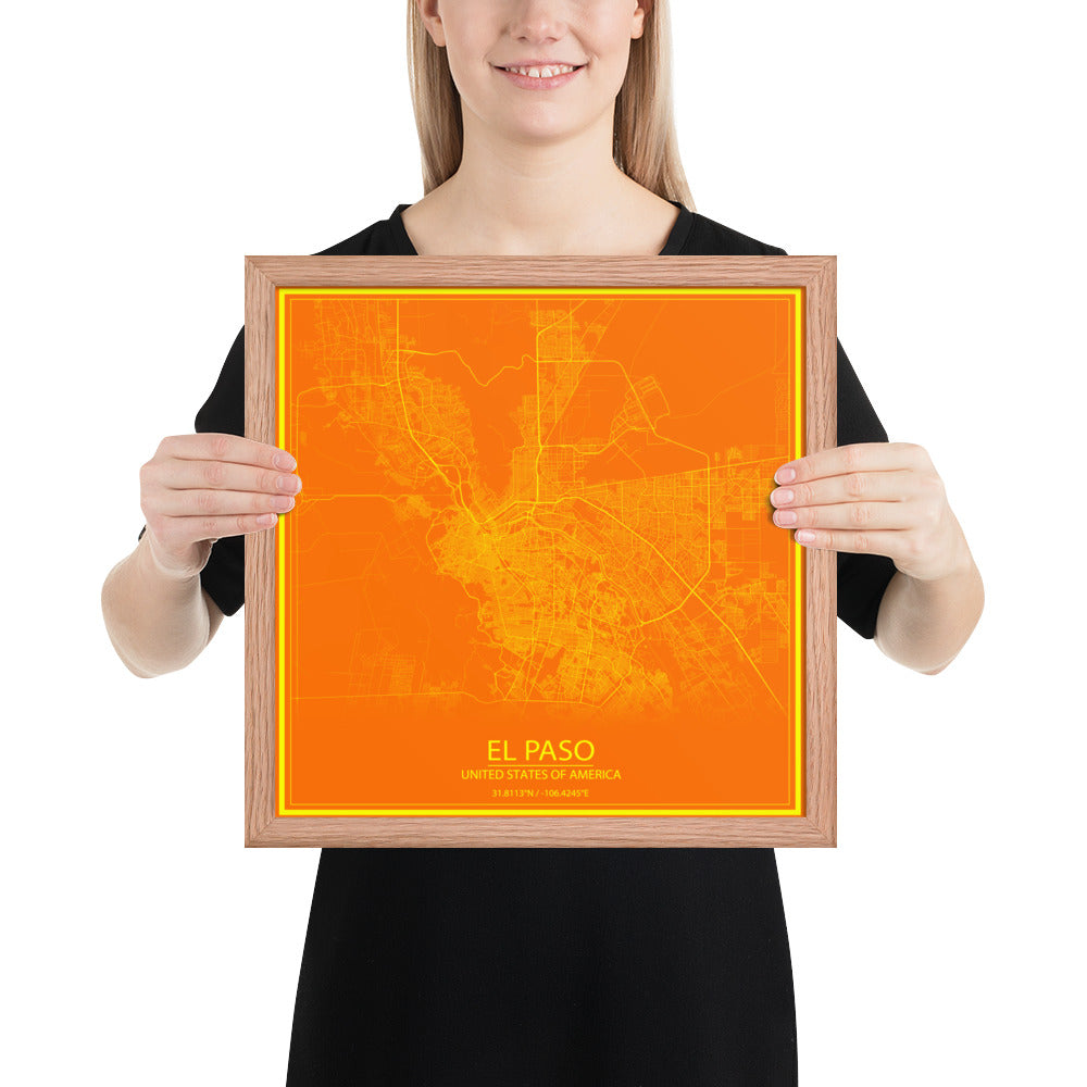 El Paso Orange and Yellow Framed Map
