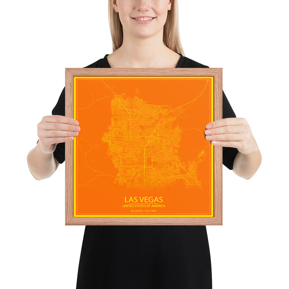 Las Vegas Orange and Yellow Framed Map