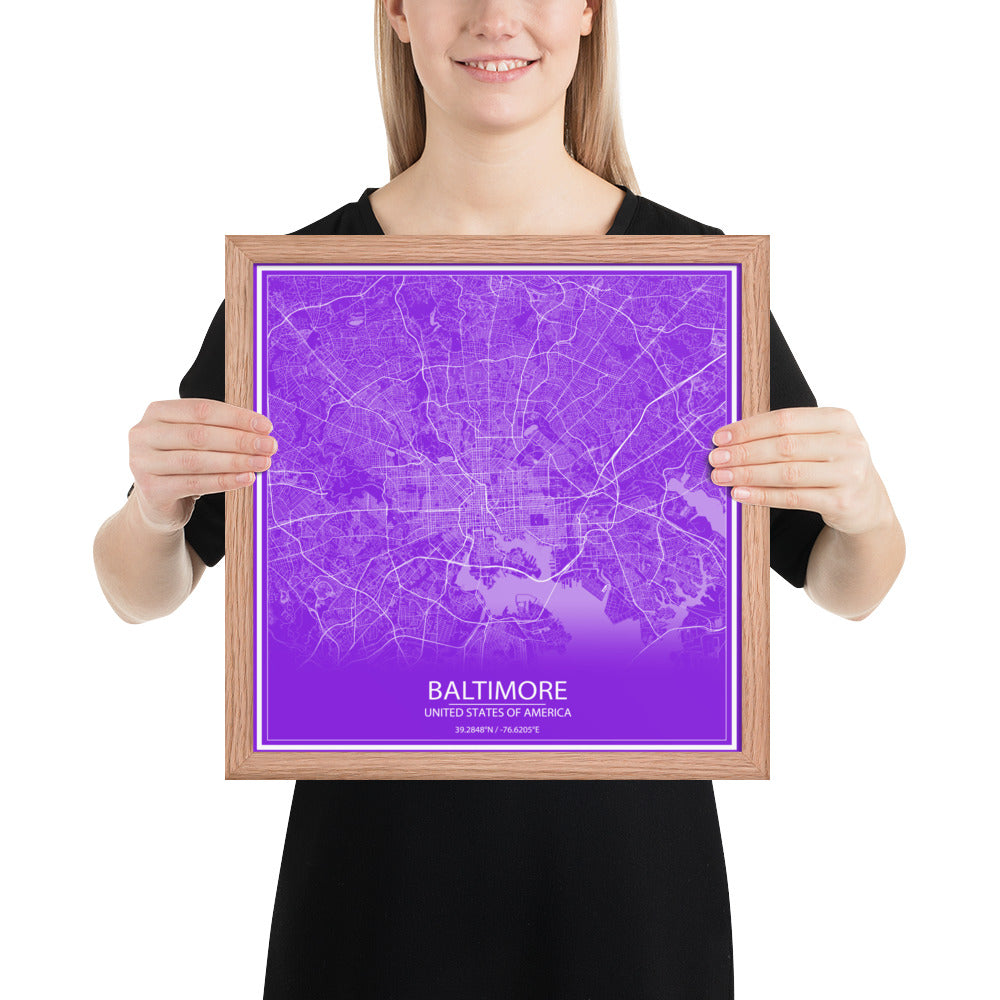 Baltimore Purple and White Framed Map