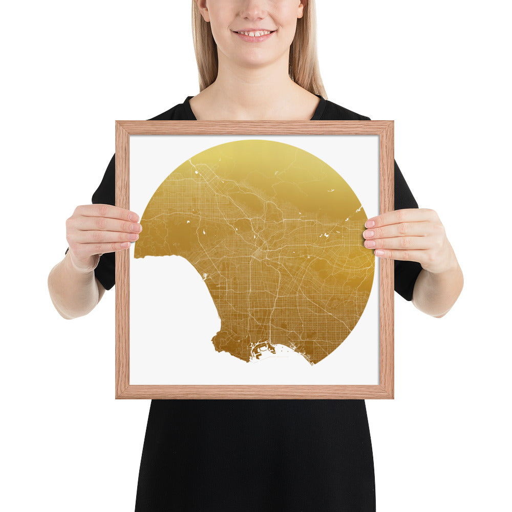 Los Angeles Gold on White Framed Map