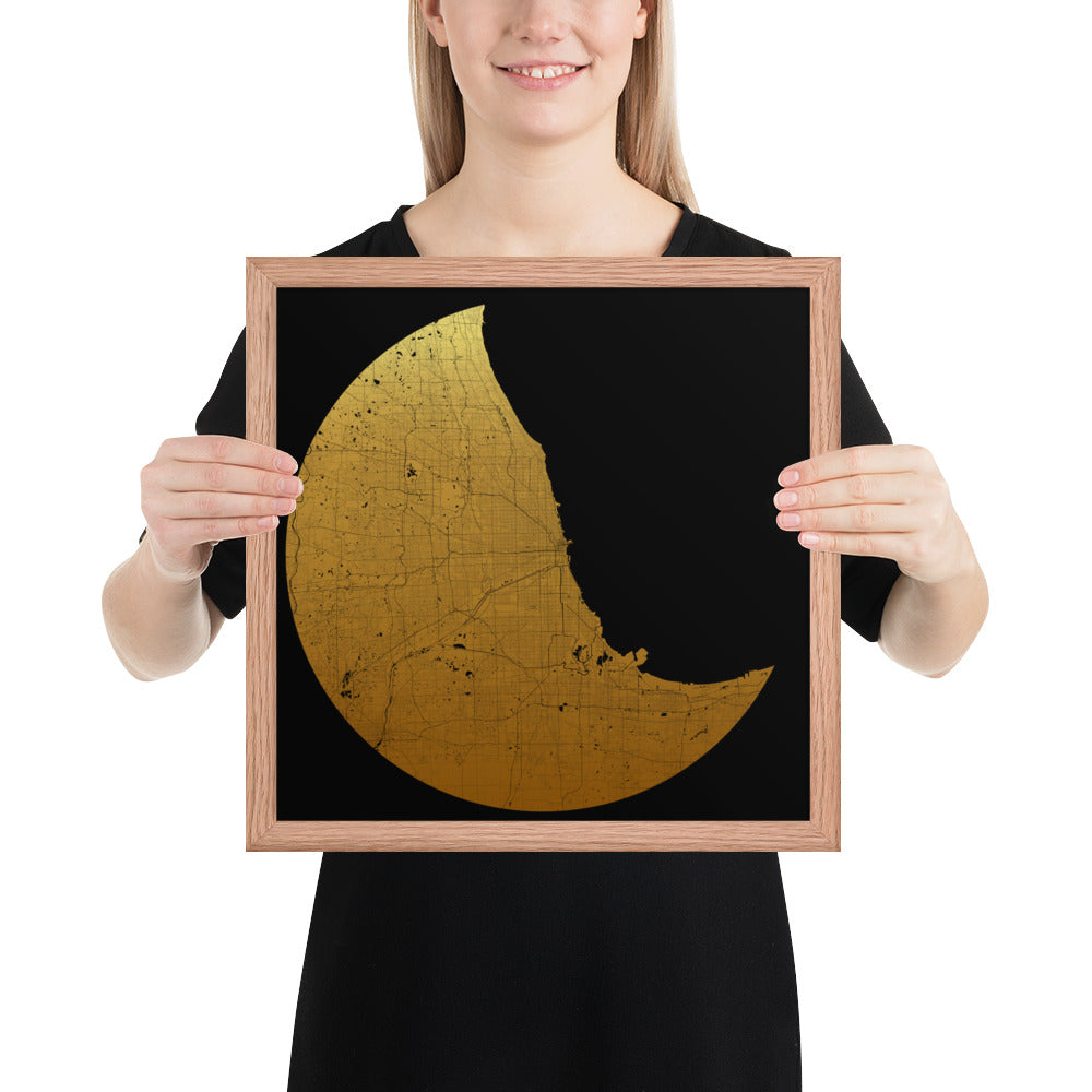 Chicago Gold on Black Framed Map