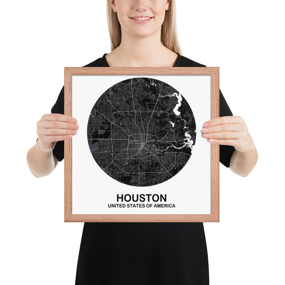 Houston Circular Black Framed Map