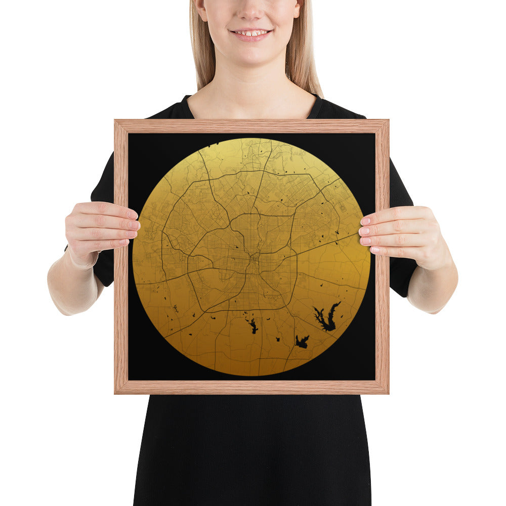 San Antonio Gold on Black Framed Map