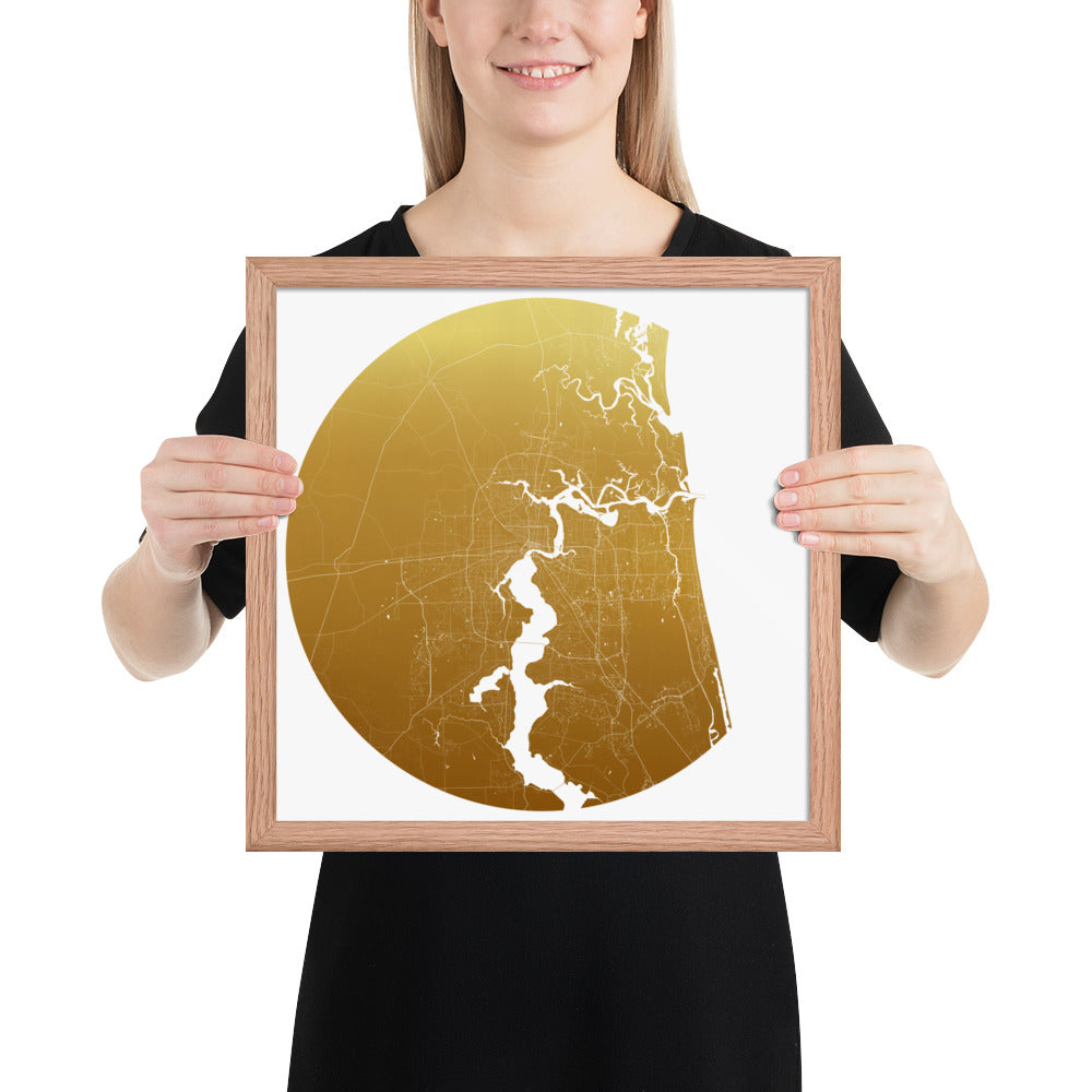 Jacksonville Gold on White Framed Map