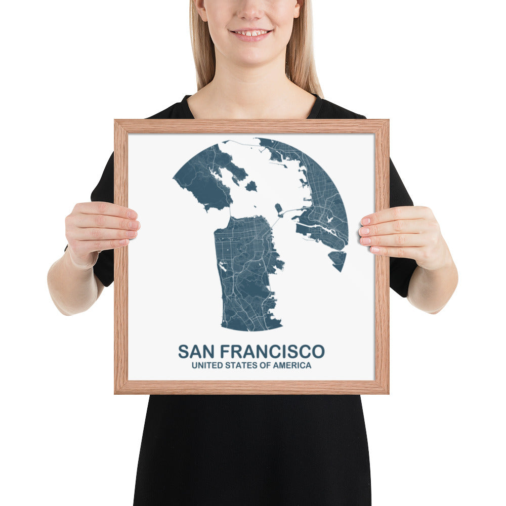 San Francisco Circular Blue Framed Map