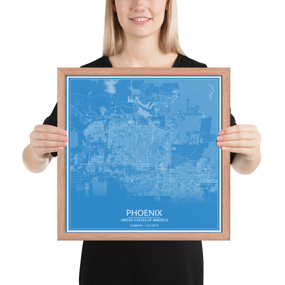 Phoenix Blue and White Framed Map