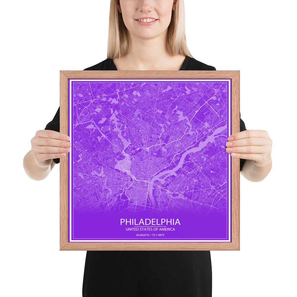 Philadelphia Purple and White Framed Map