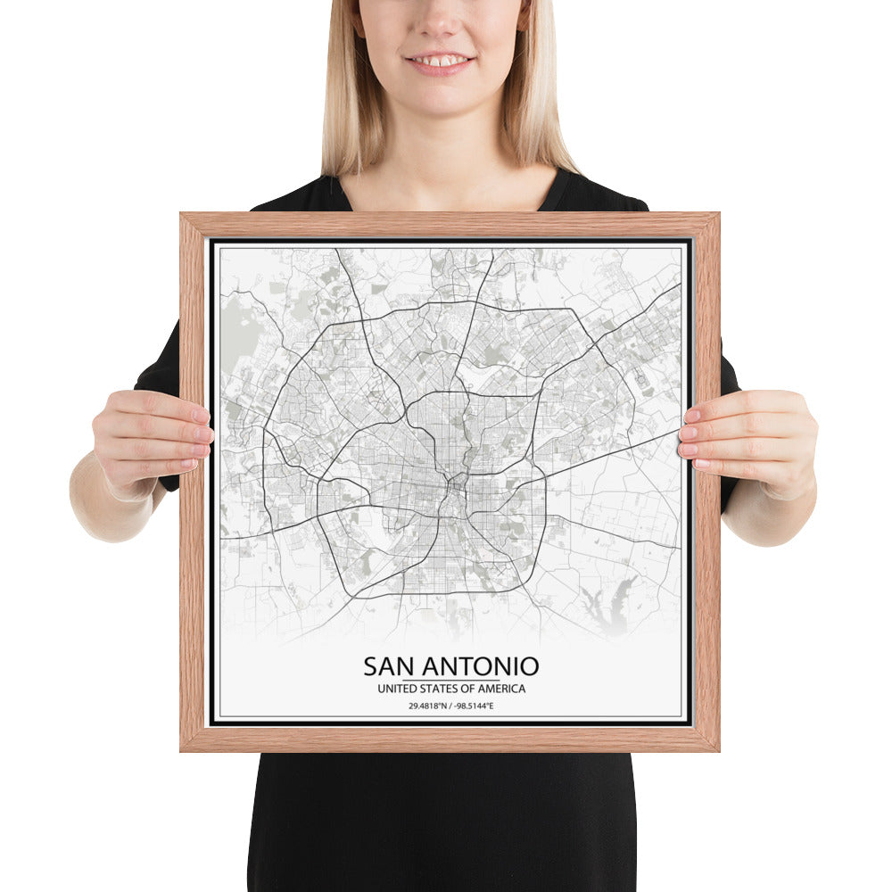 San Antonio White Framed Map