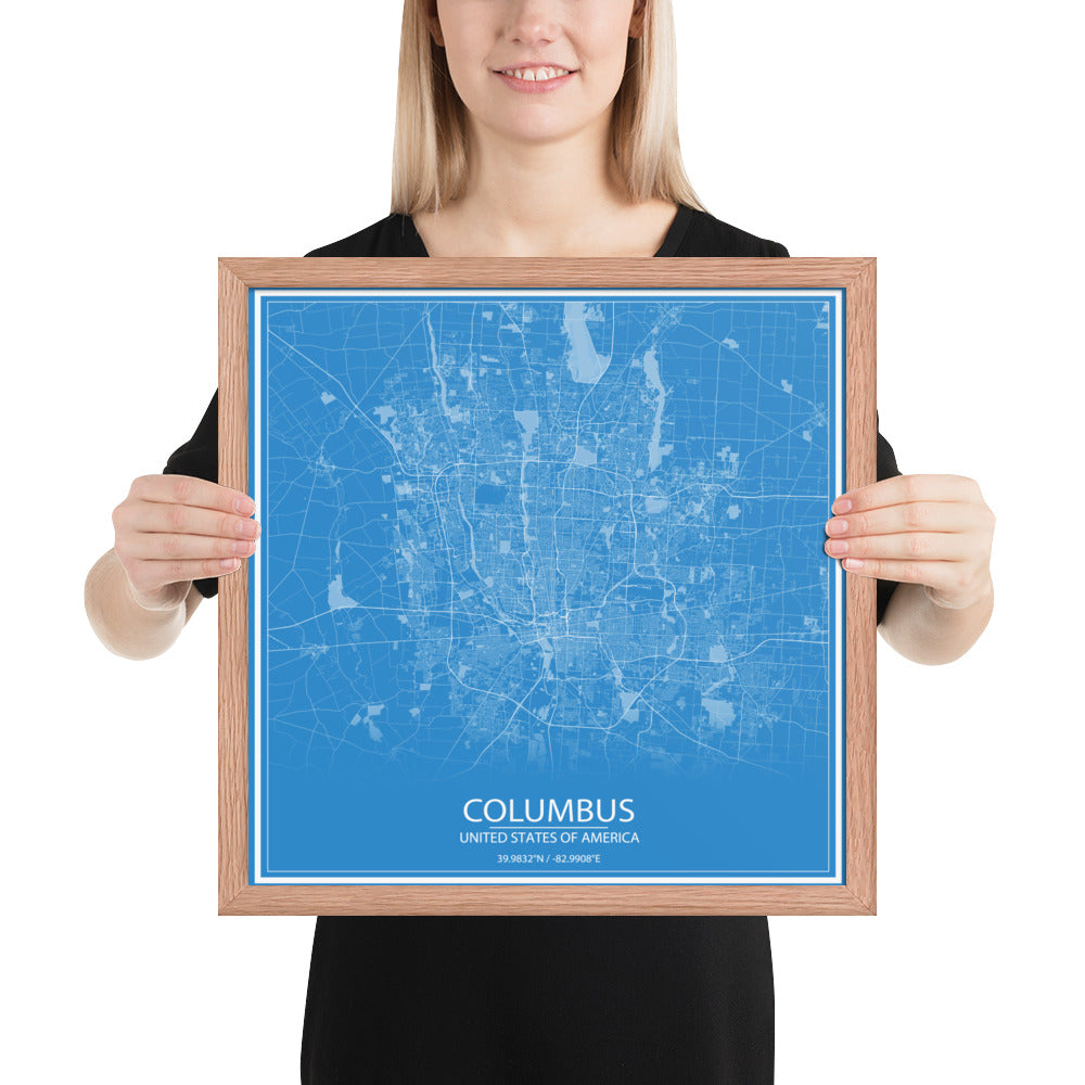 Columbus Blue and White Framed Map