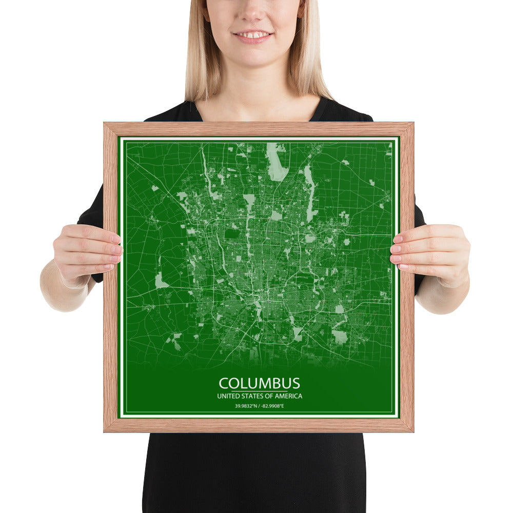 Columbus Green and White Framed Map