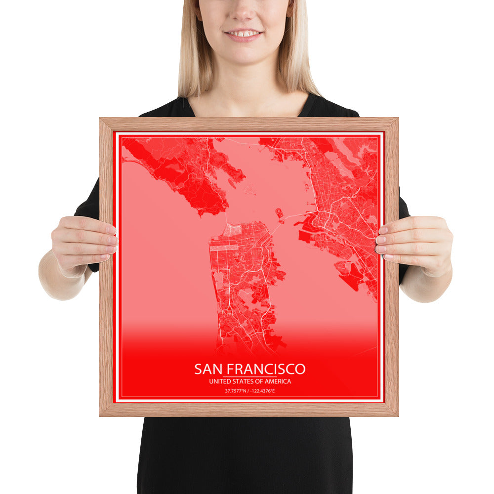 San Francisco Red and White Framed Map