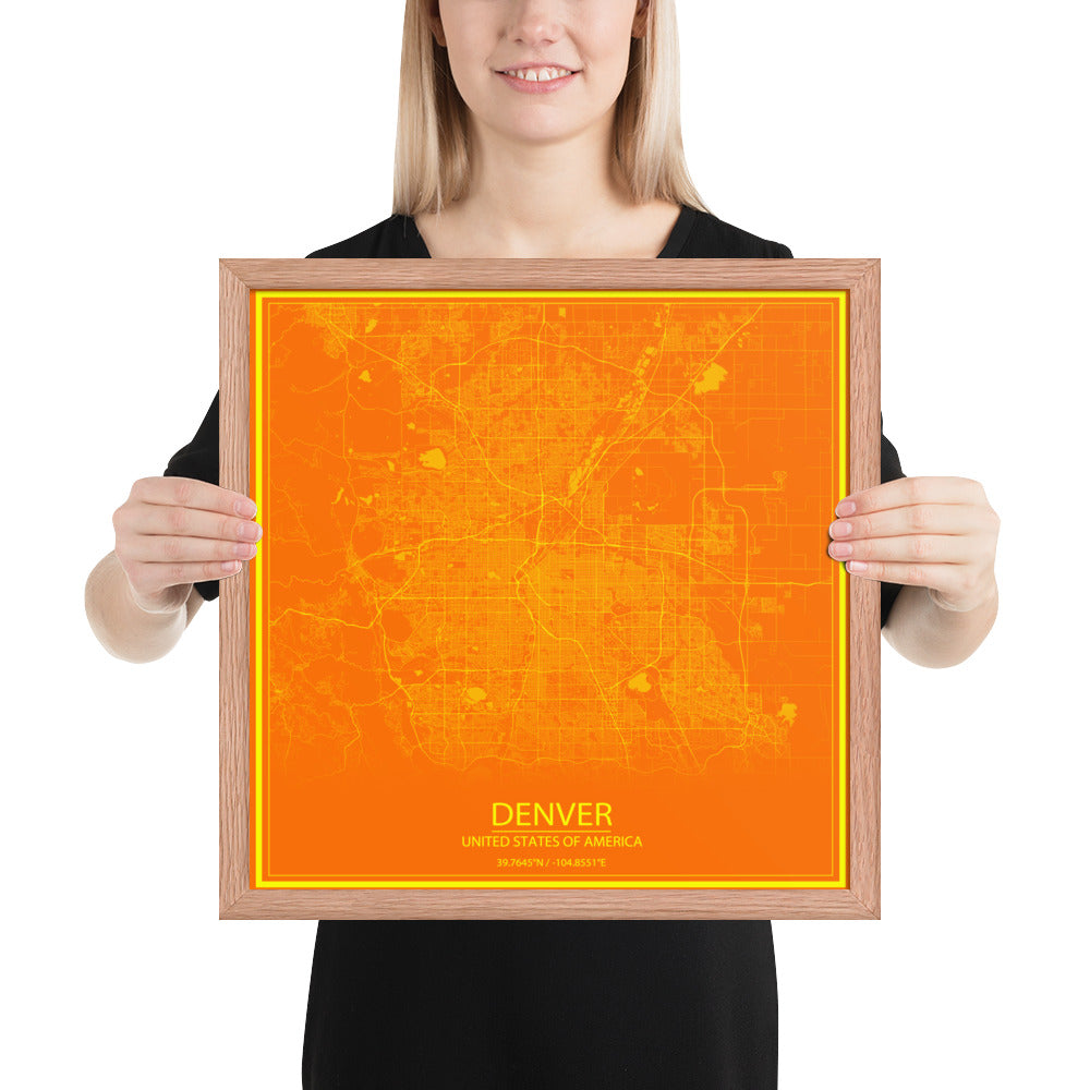 Denver Orange and Yellow Framed Map