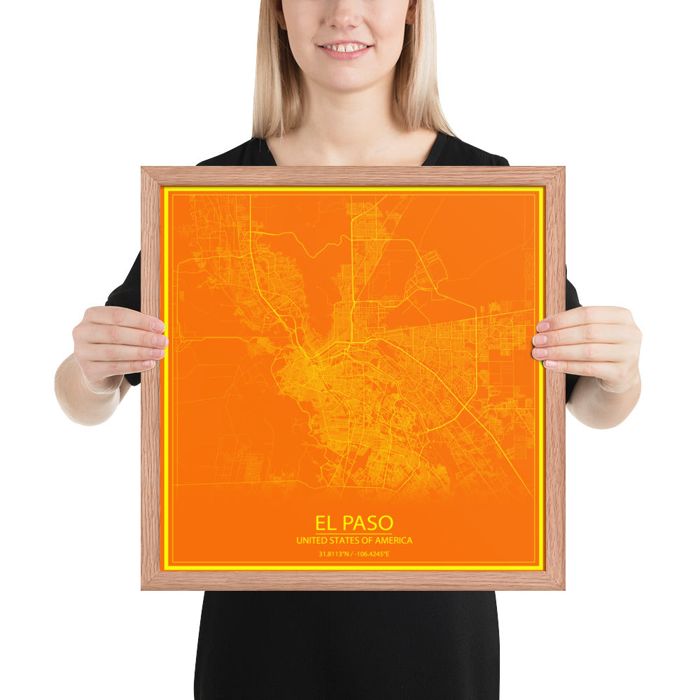 El Paso Orange and Yellow Framed Map