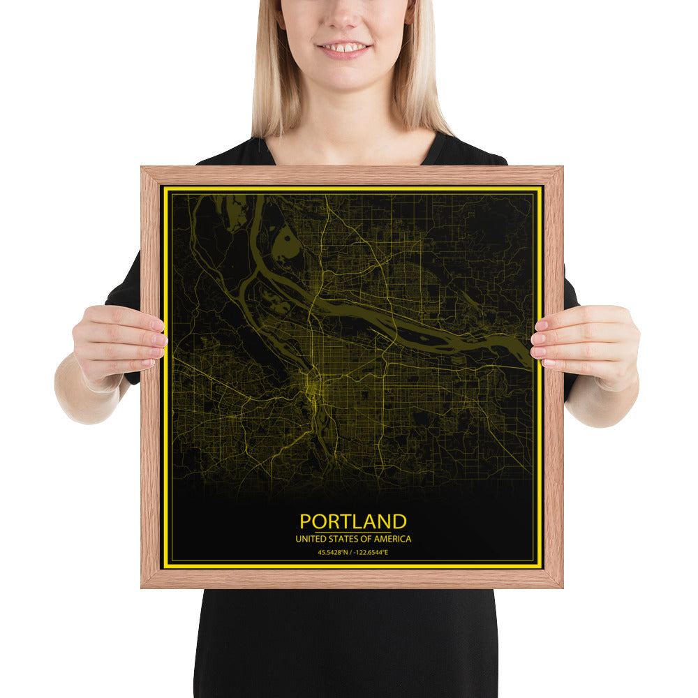 Portland Black and Yellow Framed Map