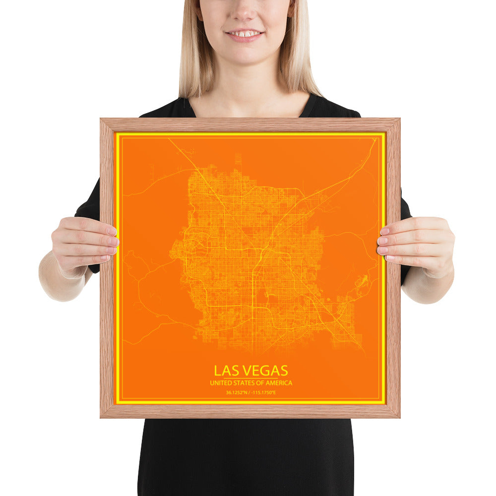 Las Vegas Orange and Yellow Framed Map