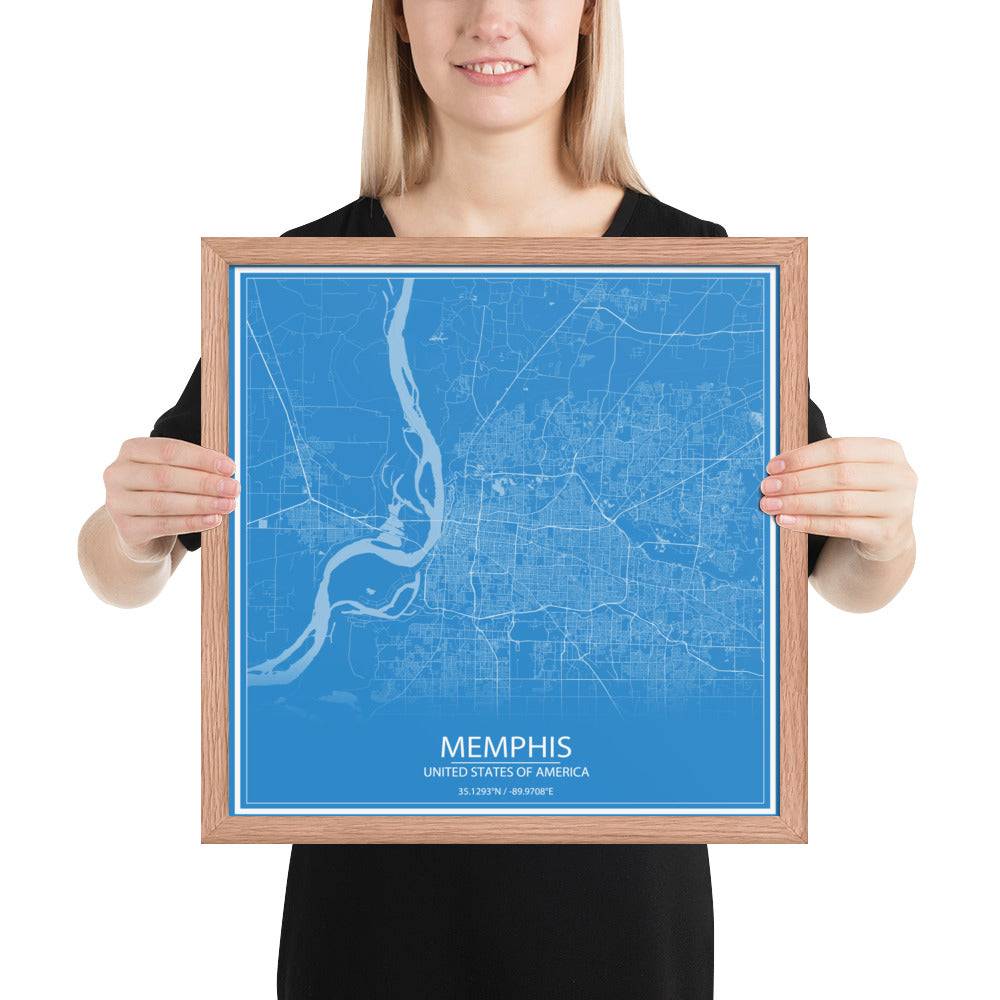 Memphis Blue and White Framed Map