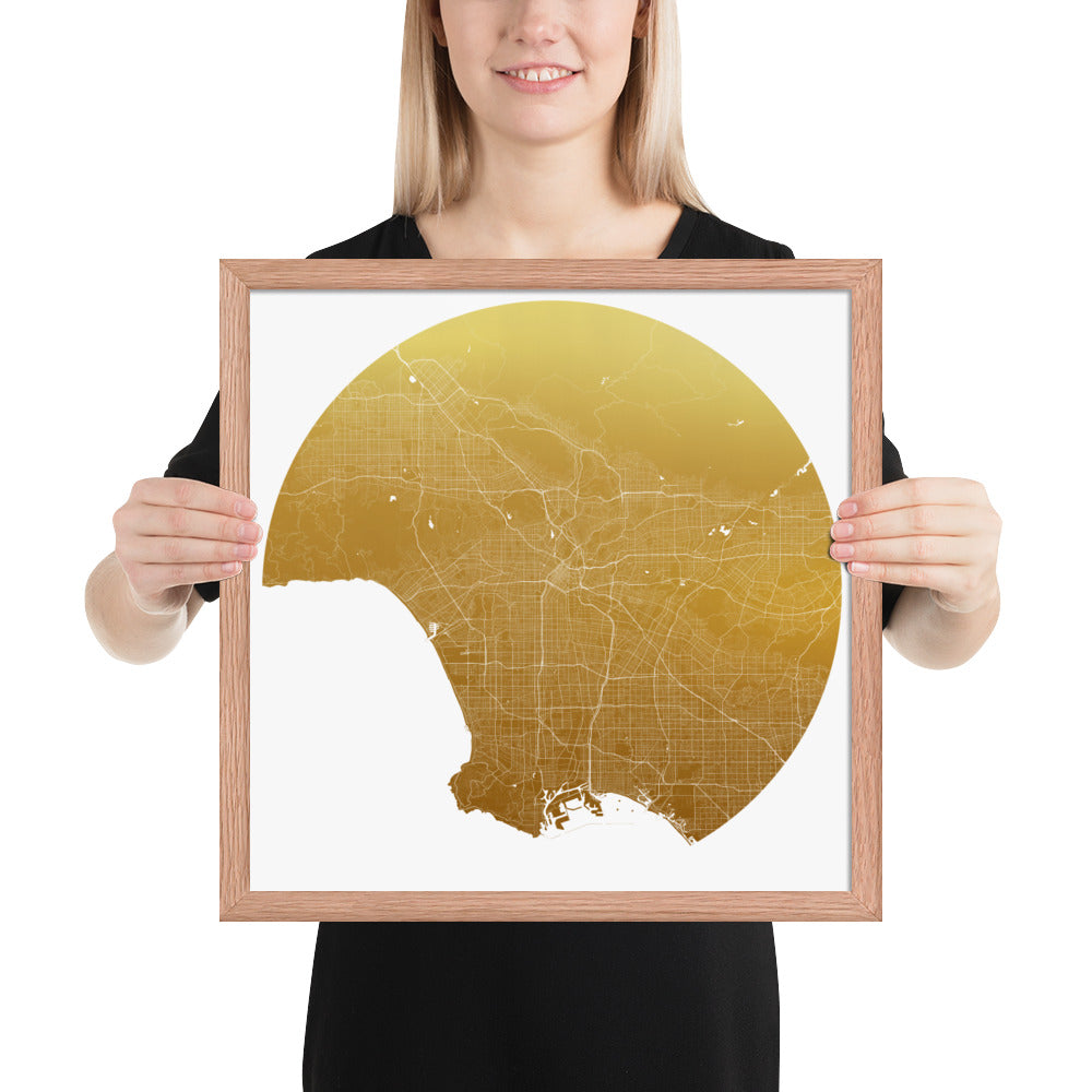 Los Angeles Gold on White Framed Map