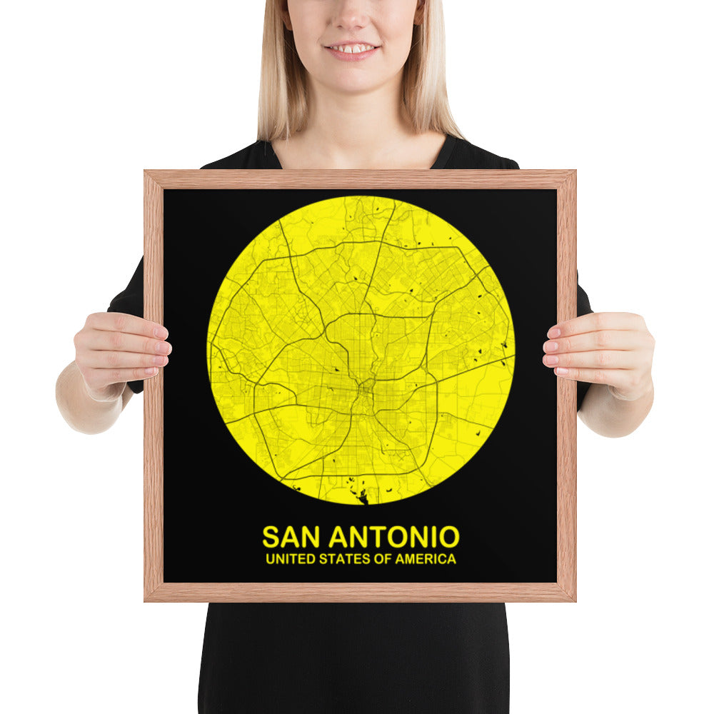 San Antonio Circular Yellow Framed Map