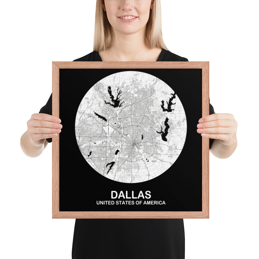 Dallas Circular White Framed Map