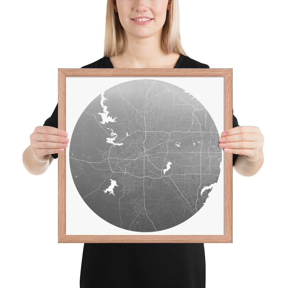 Fort Worth Silver on White Framed Map