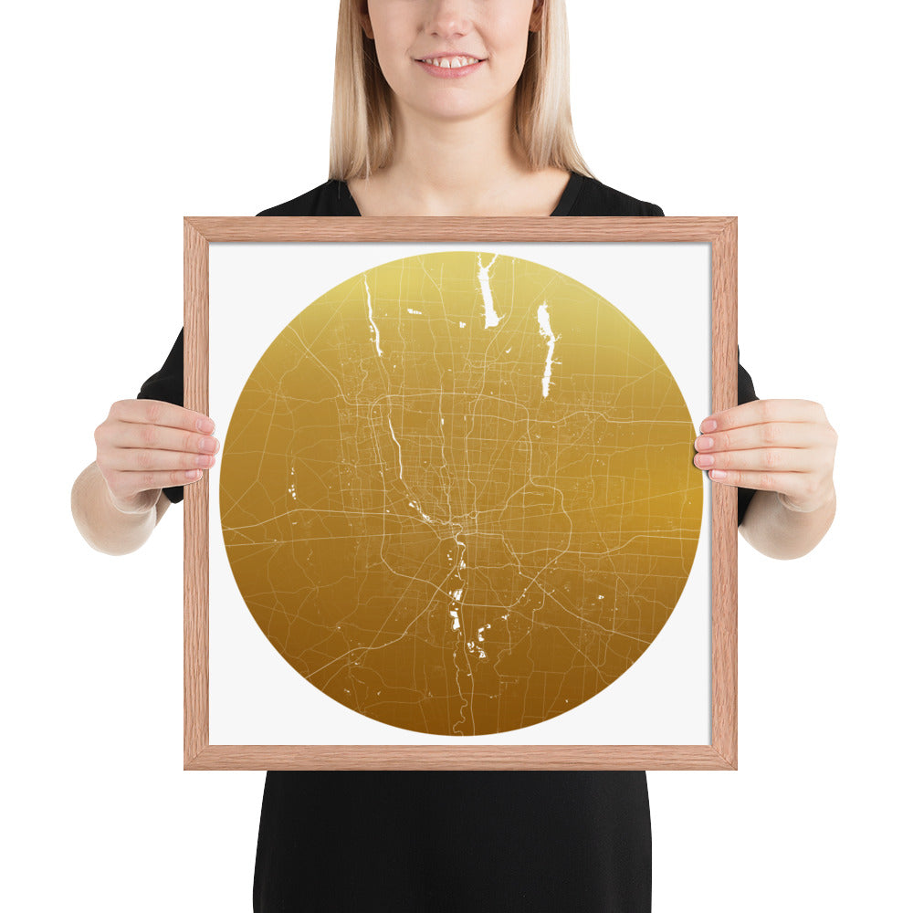 Columbus Gold on White Framed Map