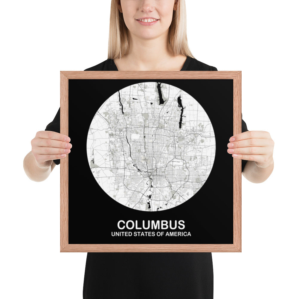 Columbus Circular White Framed Map
