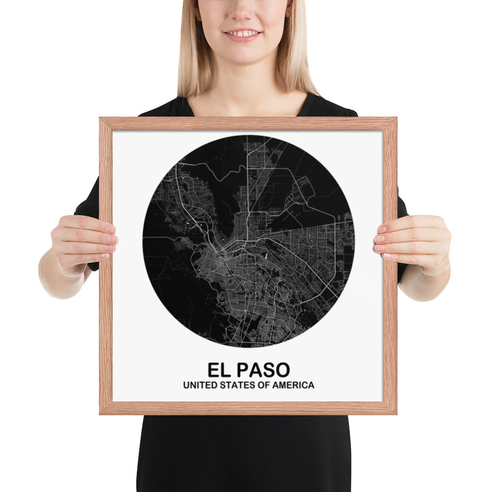 El Paso Circular Black Framed Map