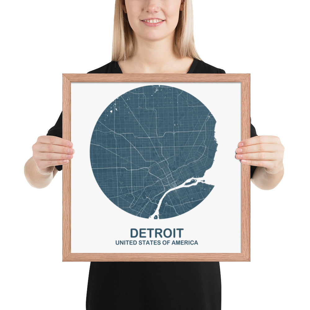 Detroit Circular Blue Framed Map