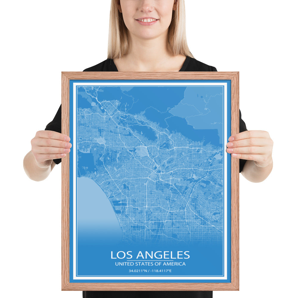 Los Angeles Blue and White Framed Map