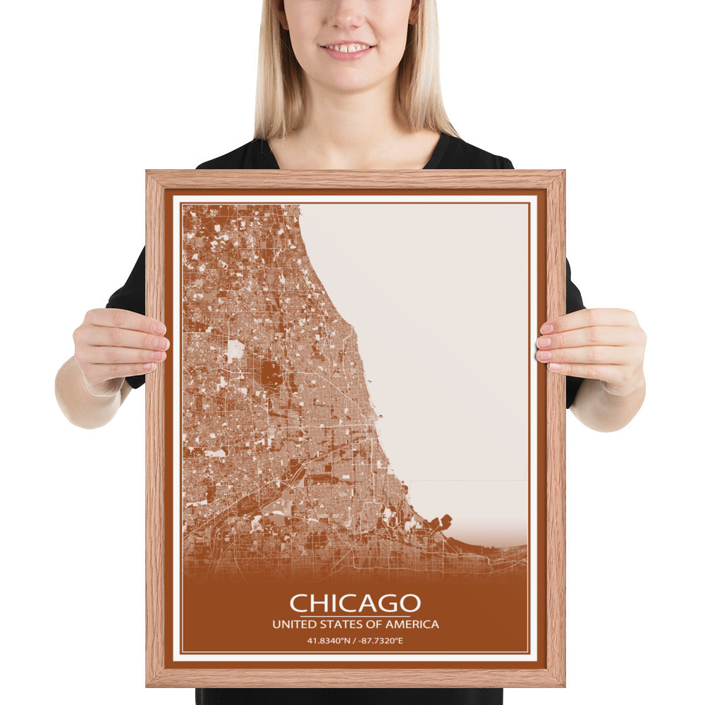 Chicago Brown and White Framed Map
