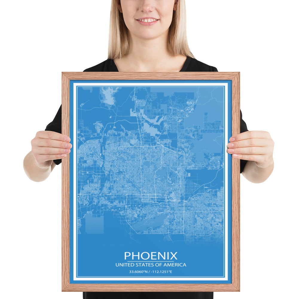 Phoenix Blue and White Framed Map