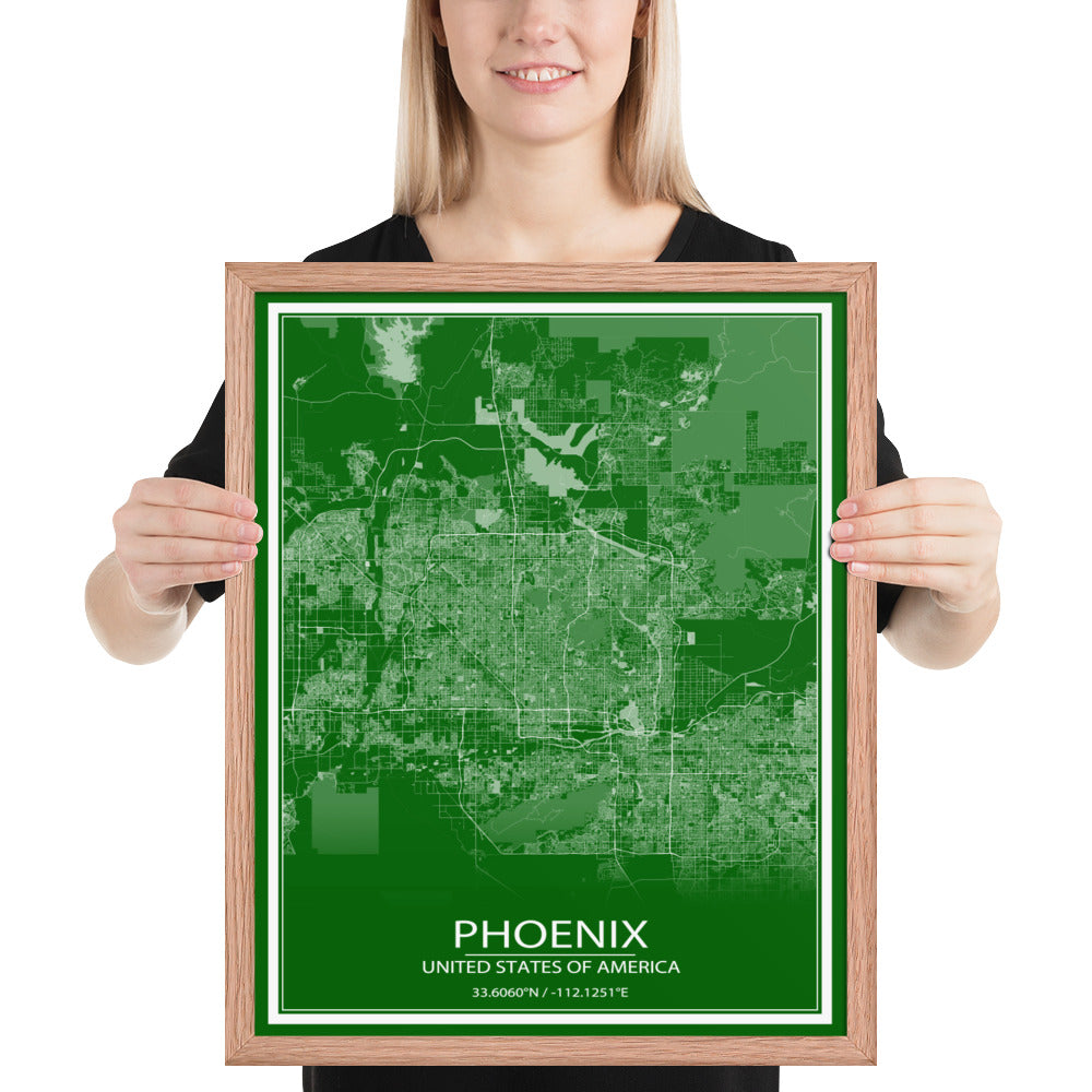 Phoenix Green and White Framed Map
