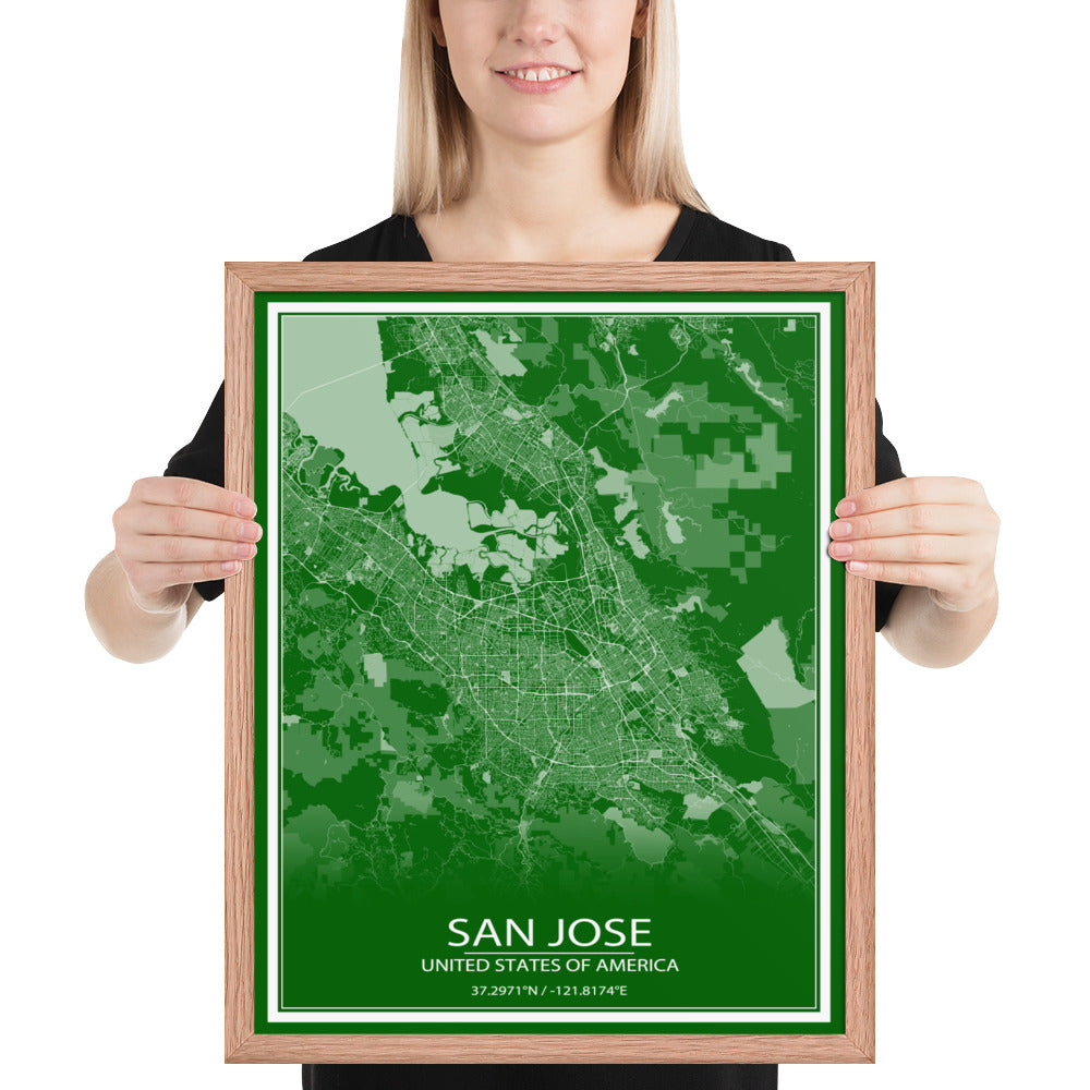San Jose Green and White Framed Map
