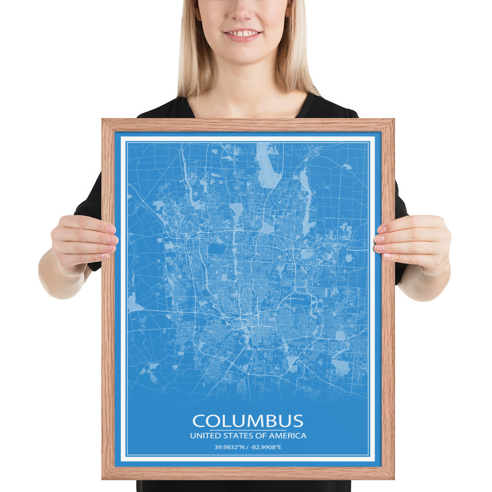 Columbus Blue and White Framed Map