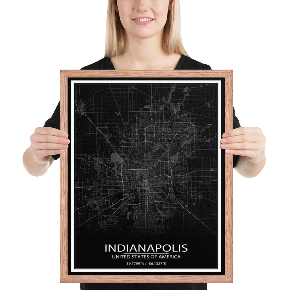 Indianapolis Black Framed Map