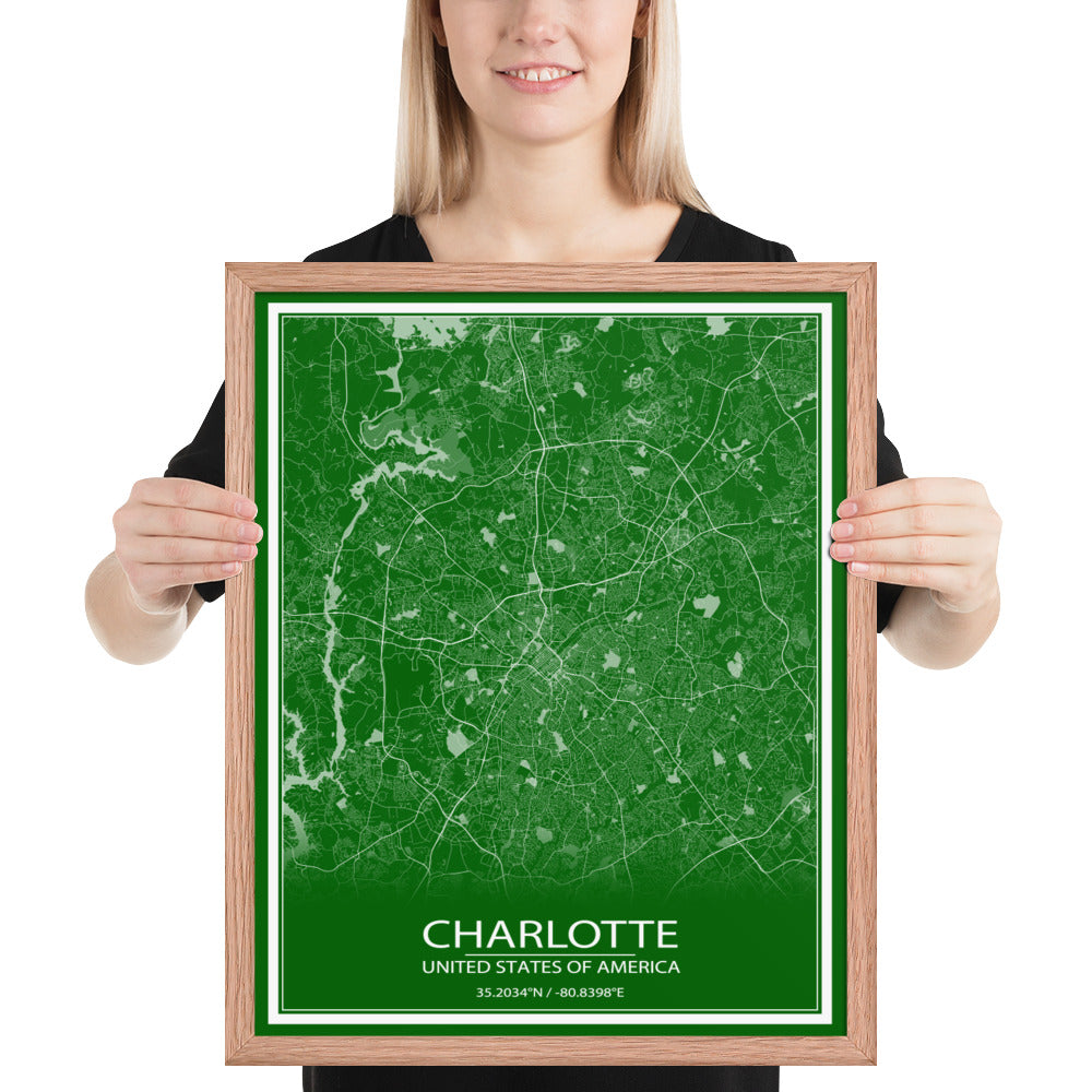 Charlotte Green and White Framed Map