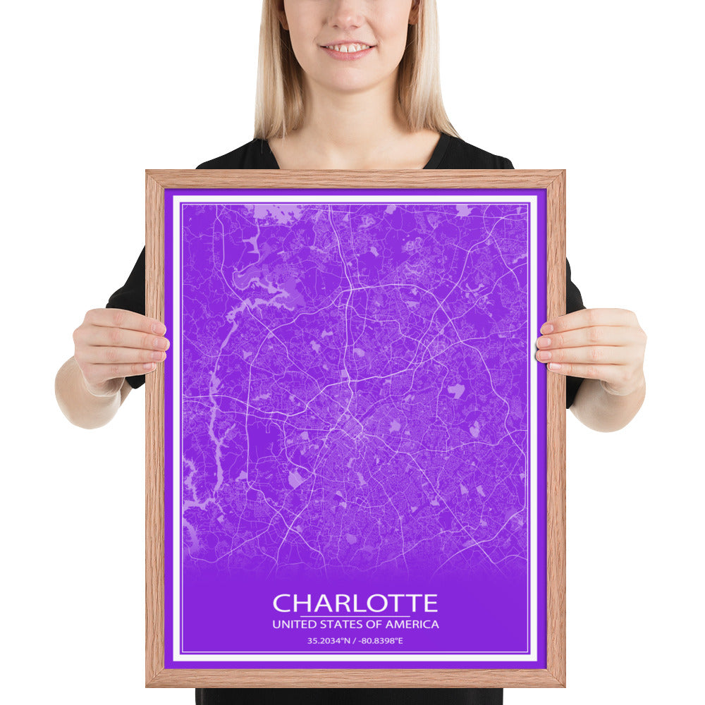 Charlotte Purple and White Framed Map