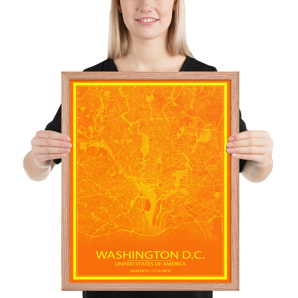 Washington, D.C. Orange and Yellow Framed Map