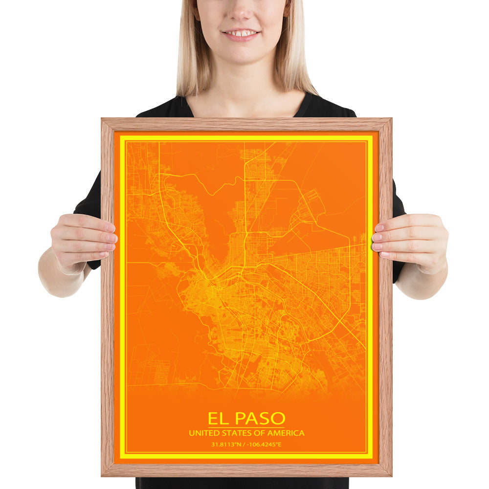 El Paso Orange and Yellow Framed Map